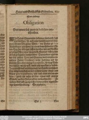 Eine andere Obligation Darinnen sich zwey in Solidum verschreiben.