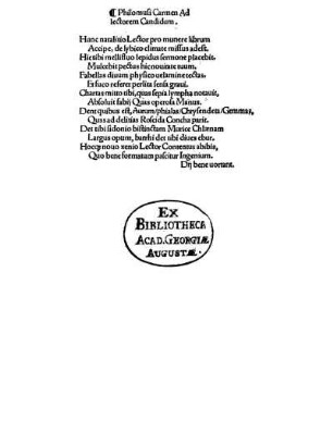 Philomusi Carmen Ad lectorem Candidum.