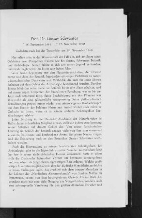 Prof. Dr. Gustav Schwantes : + 18. September 1881 + 17. November 1960 ; Gedächtnisrede bei der Trauerfeier am 23. November 1960