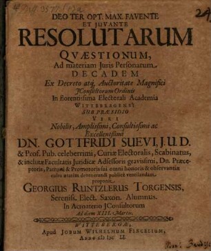 Resolutarum Quaestionum, Ad materiam Iuris Personarum Decadem