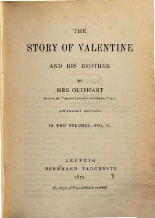 The story of Valentine and his brother : in 2 volumes, 2