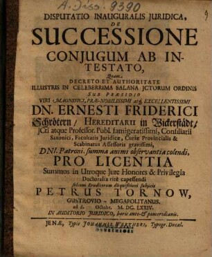 Disputatio Inauguralis Juridica, De Successione Conjugum Ab Intestato