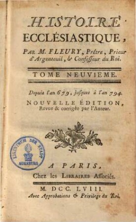 Histoire ecclesiastique : Avec la continuation par J. Cl. Fabre. 9