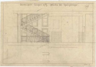 Billing, Hermann; Singen; Krankenhaus - Schlosserarbeiten: Geländer der Haupttreppe (Perspektive; Grundriss; Schnitt)