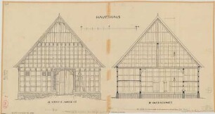 Ermgassen bei Oerlinghausen (Kreis Lemgo): Hof Meier. Haupthaus (Südostansicht, Querschnitt)