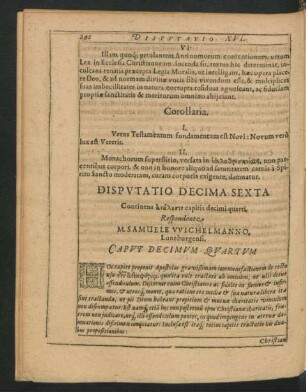 Disputatio Decima Sexta. Respondente M. Samuele Wichelmanno