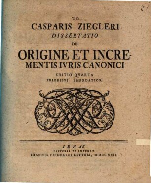Diss. de origine et incrementis iuris canonici