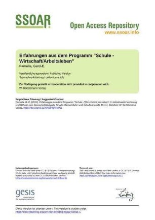 Erfahrungen aus dem Programm "Schule - Wirtschaft/Arbeitsleben"