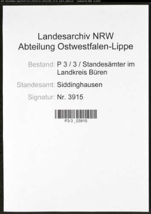 Sterberegister Standesamt Siddinghausen