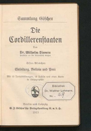 Bd. 1: Einleitung, Bolivia und Peru