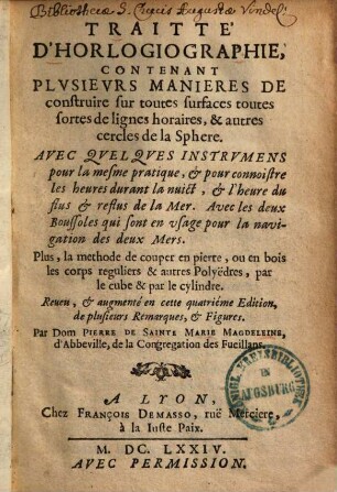 Traitté d'Horlogiographie