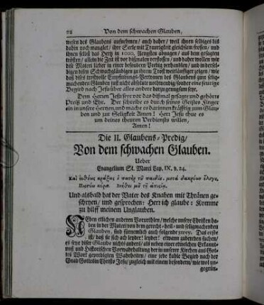 Die II. Glaubens-Predig/ Von dem schwachen Glauben.