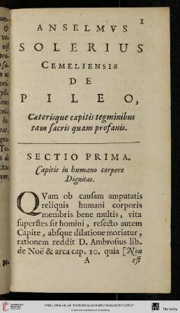 Sectio prima: Capitis in humano corpore Dignitas