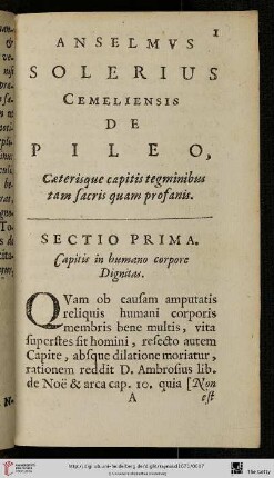 Sectio prima: Capitis in humano corpore Dignitas