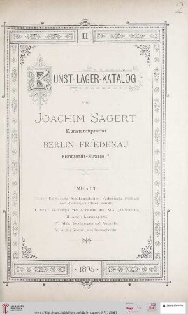 Nr. 2: Kunst-Lager-Katalog von Joachim Sagert, Kunstantiquariat: Kunst-Lager-Katalog