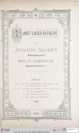 Nr. 2: Kunst-Lager-Katalog von Joachim Sagert, Kunstantiquariat: Kunst-Lager-Katalog