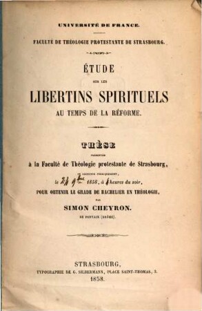 Étude sur les Libertins spirituels au temps de la réforme : (Diss.)