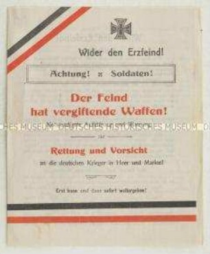 Flugschrift aus dem 1. Weltkrieg mit der Warnung vor Geschlechtskrankheiten