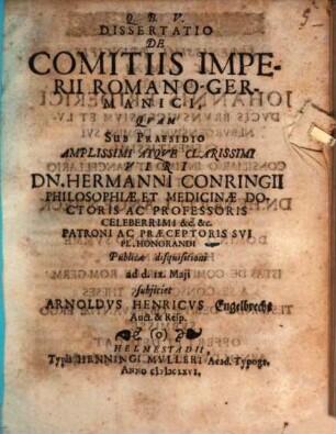Dissertatio De Comitiis Imperii RomanoGermanici