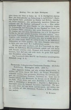 Enumeratio Coleopterorum Carnivorum Fenniae. Af John Stahlberg. Helsingfors 1873