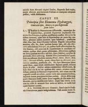 B3v-D1r, Caput III. Principia sive Elementa Hydrargyri. - Caput V. Hydrargyri Virtutes & Proprietates, quas in corpore humano exserit.