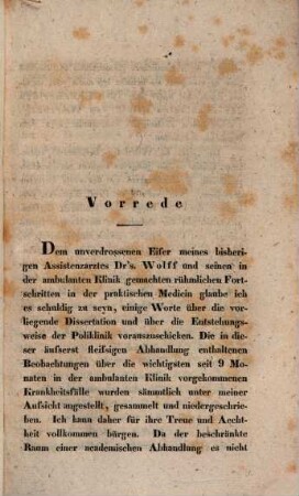 Bericht über das poliklinische Institut der Universität Würzburg, und über einige in demselben beobachtete Krankheiten : vom 1. Nov. 1831 - 1. Aug. 1832 ; Inaug.-Diss.