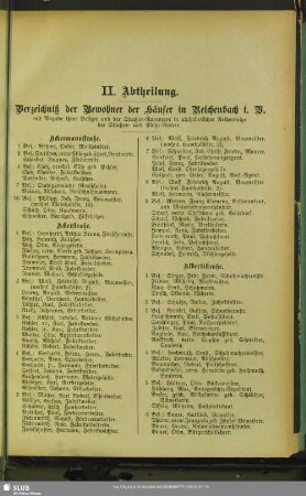 II. Abtheilung. Häuserbuch : II. Abtheilung. Verzeichniß der Bewohner der Häuser in Reichenbach i. V.