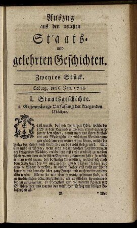 Zweytes Stück. Coburg, den 6. Jan. 1748.