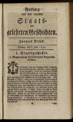Zweytes Stück. Coburg, den 6. Jan. 1748.