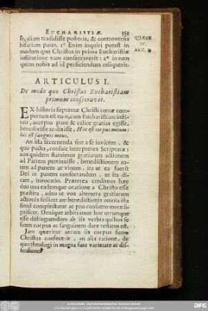 Articulus I. De modo quo Christus Eucharistiam primum consecravit.