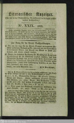 Literarischer Anzeiger No. XXIX. 1821
