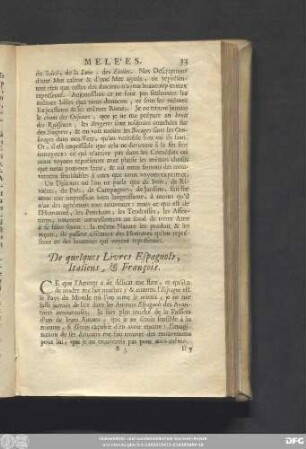 De quelques Livres Espagnols, Italiens, & François.