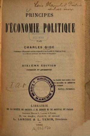 Principes d'économie politique : Corrigée et augmentée