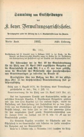 Vierter Band. 1883. Achte Lieferung. - Nr. 102. - Nr. 115.
