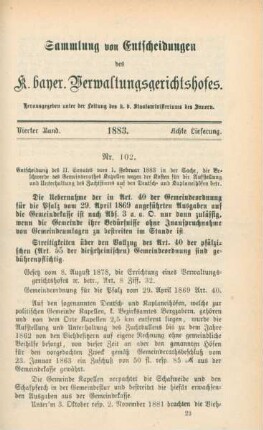 Vierter Band. 1883. Achte Lieferung. - Nr. 102. - Nr. 115.