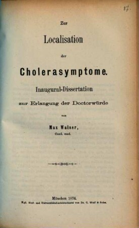 Zur Localisation der Cholerasymptome : Inaug. Diss.