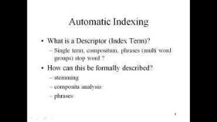 Representation II: Automatic Indexing