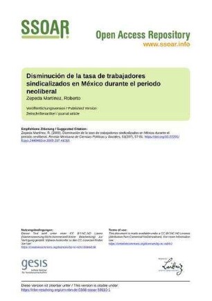 Disminución de la tasa de trabajadores sindicalizados en México durante el periodo neoliberal