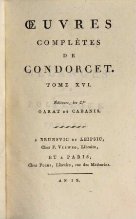 Oeuvres complètes de Condorcet. 16