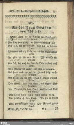 XIV. An die Frau Gräfinn von Ahlefeld