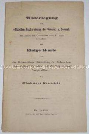 Replik auf eine Schrift des Generals von Colomb den Belagerungszustand in Posen betreffend