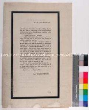 Bekanntmachung des letzten Willens von Friedrich Wilhelm III. König von Preußen vom 1.12.1827
