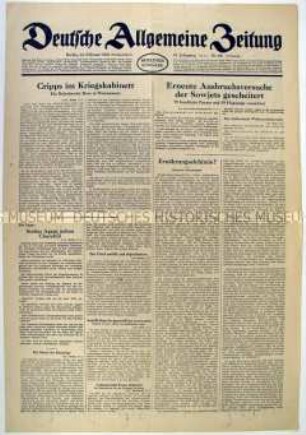 Tageszeitung "Deutsche Allgemeine Zeitung" überwiegend zum Kriegsverlauf an der Ostfront