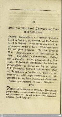 II. Reise von Wien durch Österreich und Böhmen nach Prag