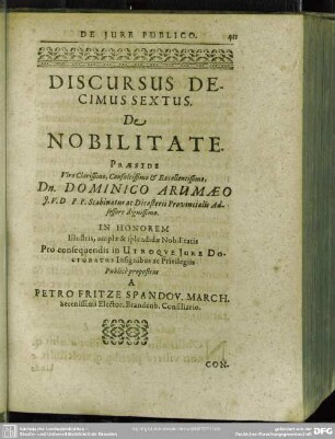Discursus Decimus Sextus. De Nobilitate