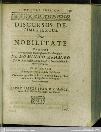 Discursus Decimus Sextus. De Nobilitate