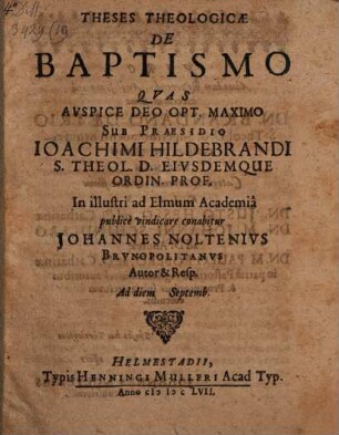 Theses Theologicae De Baptismo