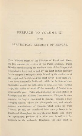 Preface to volume XI. of the statistical accout of Bengal
