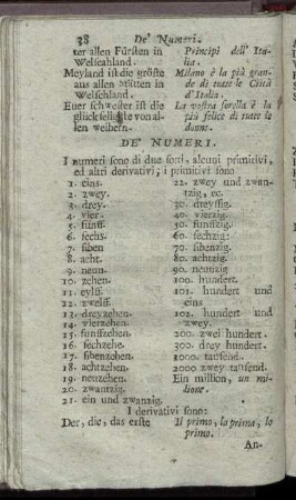 De' Numeri : Von den Zahlen