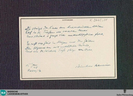 Gedicht ohne Titel [6 Zeilen] vom 15.01.1948 - K 3445, 11 : Lyrik